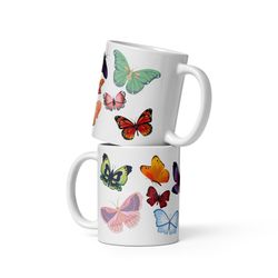 butterfly colourful pattern 11 oz ceramic white glossy mug, coffee cup