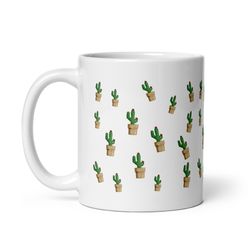 cactus succulent plant pattern 11oz white ceramic coffee mug, gift