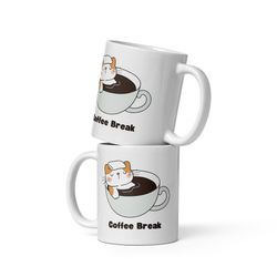 coffee break cat lover 11 oz white ceramic mug coffee tea gif homeware living office friends, gift for