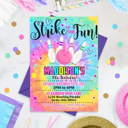 bowling party invitation bowling tie dye invitation tie dye bowling invitation