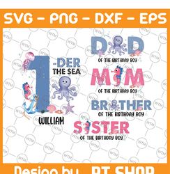 personalized name and age matching family oneder the sea png, octopus birthday png, family matching birthday png, digita