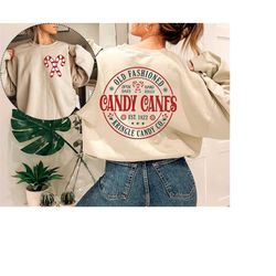 front and back candy canes sweatshirt - old fashioned candy cane hoodie - candy christmas sweater - christmas party swea