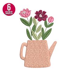 flower basket embroidery design, machine embroidery pattern, instant download