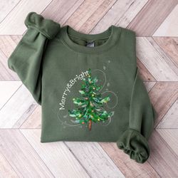 cute merry & bright christmas trees sweatshirt, christmas sweatshirt, holiday sweater, womens holiday shirt, christmas s