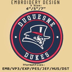 ncaa logo duquesne dukes, embroidery design, embroidery files, ncaa duquesne dukes, machine embroidery pattern