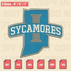indiana state sycamores embroidery file, ncaa embroidery designs, machine embroidery design files