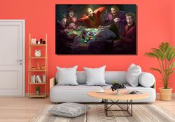 all joker playing poker ready to hang canvas, joker wall art, joker portrait, joker art print, joker painting, why so se