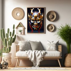 japanese mask printable wall art, ethnic and traditional japanese mask design2