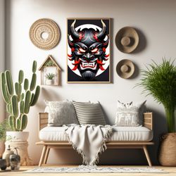 japanese mask printable wall art, ethnic and traditional japanese mask design4