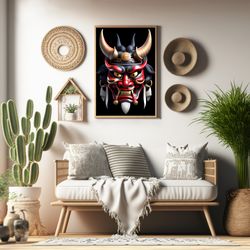 japanese mask printable wall art, ethnic and traditional japanese mask design5