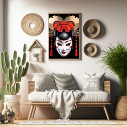 japanese mask printable wall art, ethnic and traditional japanese mask design6