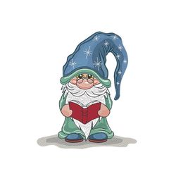 reading gnome embroidery design, 3 sizes, instant download
