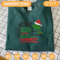 green monster embroidery design, my day im booked happy christmas embroidery design, movie christmas embroidery design for shirt, christmas 2023 embroidery file