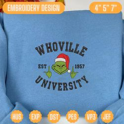 christmas 2023 embroidery design for shirt,  green monster university 1957 happy christmas embroidery design, christmas 2023 embroidery machine design