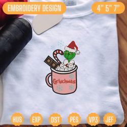 christmas embroidery designs, grinchmas coffee embroidery, iced warm winter, hand drawn embroidery, merry christmas embroidery