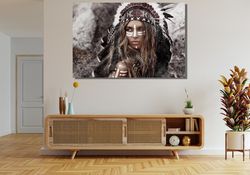 african black woman ready to hang canvas,american indian art indian woman canvas print indian wall art native indian hea