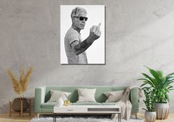 anthony bourdain middle finger ready to hang canvas,anthony white vintage photo,anthony bourdain print, kitchen decor,an