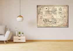 resident evil map ready to hang canvas, the spencer mansion plan print, raccoon city police department mansion plan map