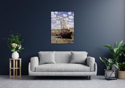 claude monet boat lying at low tide ready to hang canvas,claude monet poster art print,vintage gallery wall art,monet ar