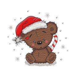 christmas bear embroidery design, 3 sizes, instant download