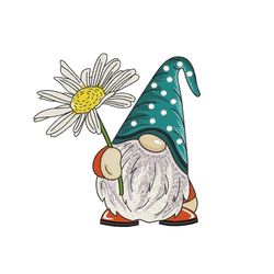 gnome with a daisy embroidery design, 5 sizes, instant download