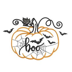 halloween pumpkin machine embroidery design, boo embroidery file, 4 sizes, instant download