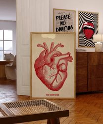 red heart print, trendy wall art, aura print, aesthetic poster, hippie print, vintage poster, psychedelic room decor, 70