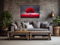 red tree on black background wall art - tree painting canvas print - living room decor decor framed or unframed ready to