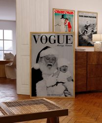 vogue magazine poster, 70s poster, black wall art, santa claus poster, christmas poster, psychedelic wall art, retro wal