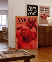 amour print, magazine poster, 70s wall print, red wall art, love poster, summer house poster, psychedelic art, retro pri