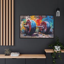 gym wall art - graffiti barbell painting canvas print - motivational fitness home gym decor -  on canvas framedunframed