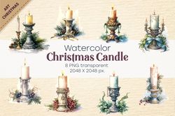 watercolor christmas candles. png, clipart.