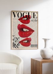 vogue magazine poster, 70s wall print, red wall art, newspaper poster, summer house poster, psychedelic art, retro print