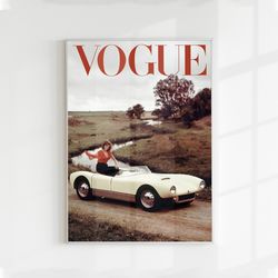 vogue poster vogue magazine cover print,vintage vogue poster,car poster vintage,luxury fashion wall art,girly pink wall