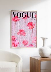 vogue poster, 70s print, pink wall art, psychedelic art, retro wall decor, vintage poster, aesthetic poster, trippy art,