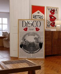 disco magazine poster, 70s wall print, black wall art, newspaper poster, disco ball poster, psychedelic art, retro print