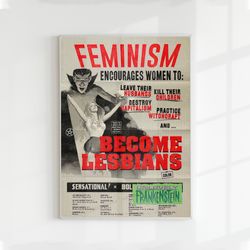 feminism encourages women lesbian equality 60s 70s quote propaganda protest poster 2 styles  5 sizes available.jpg