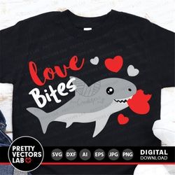 love bites svg, boy valentines day svg, valentine shark svg, dxf, eps, png, shark with heart svg, funny kids cut files,