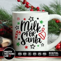 christmas svg, milk for santa svg, santa milk bottle svg dxf eps png, christmas mug cut files, funny holiday quote, kids