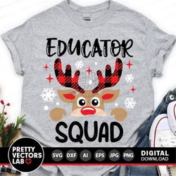 educator squad svg, reindeer svg, christmas svg, dxf, eps, png, teacher cut files, buffalo plaid svg, funny deer clipart
