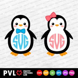 penguin svg, penguin monogram svg, penguin frame svg, cute baby boy girl penguin svg dxf eps, design for kids svg, kawai