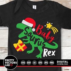 christmas dinosaur svg, baby saurus svg, santasaurus rex svg, santa t-rex svg, dxf, eps, png, baby dino cut files, winte