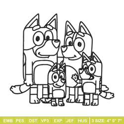 bluey family coloring pages embroidery, bluey cartoon embroidery, embroidery file, cartoon design, digital download.