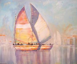 sailboat painting original oil painting on canvas, 20x24'' seascape painting original art by "walperion"