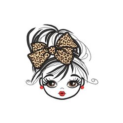 applique leopard bow girl embroidery design, 4 sizes, instant download