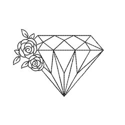 Flower Diamond Embroidery Design,  6 sizes, Instant Download