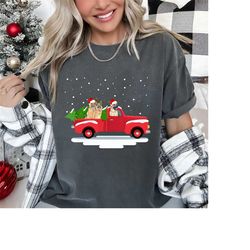 red truck merry christmas tree german shepherd christmas t-shirt german shepherd santa claus hat, german shepherd americ