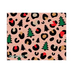 seamless christmas tree pattern, colorful leopard print christmas seamless pattern, repeating pattern for commercial use