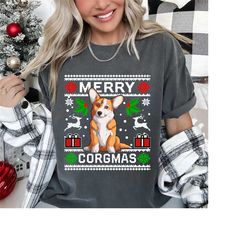 merry corgmas ugly sweater funny corgi christmas dog lover t-shirt  corgi dog ugly christmas sweater, corgi dog santa ch