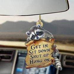 raccoon car hanging rear view mirror ornaments - perfect gift for him